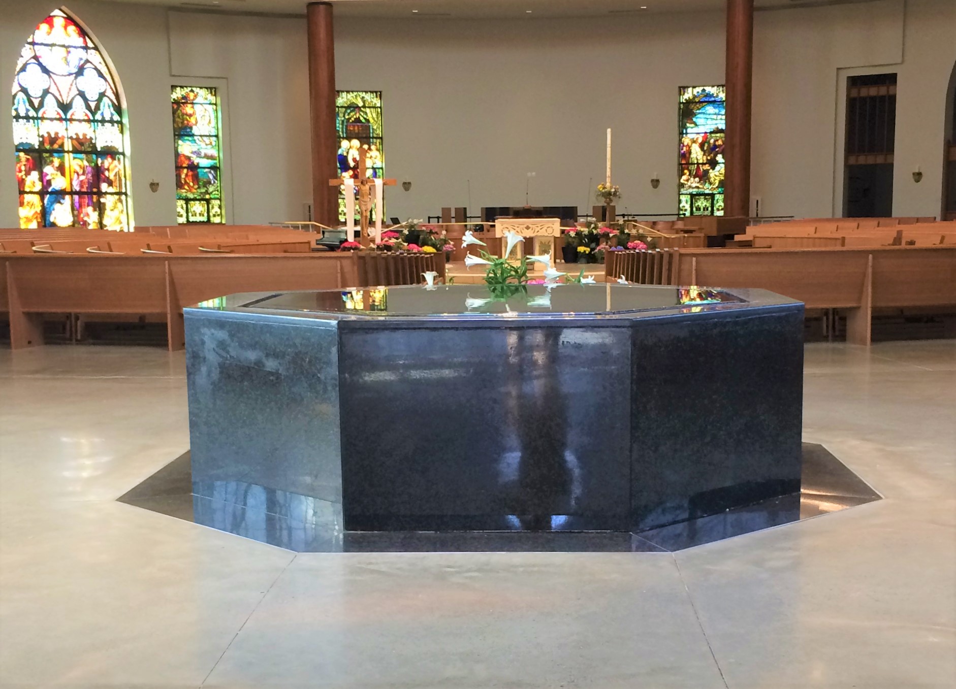 Large Single Level Octagonal Negative Edge Baptismal Font, St. Edward the Confessor, Clifton Park, NY.