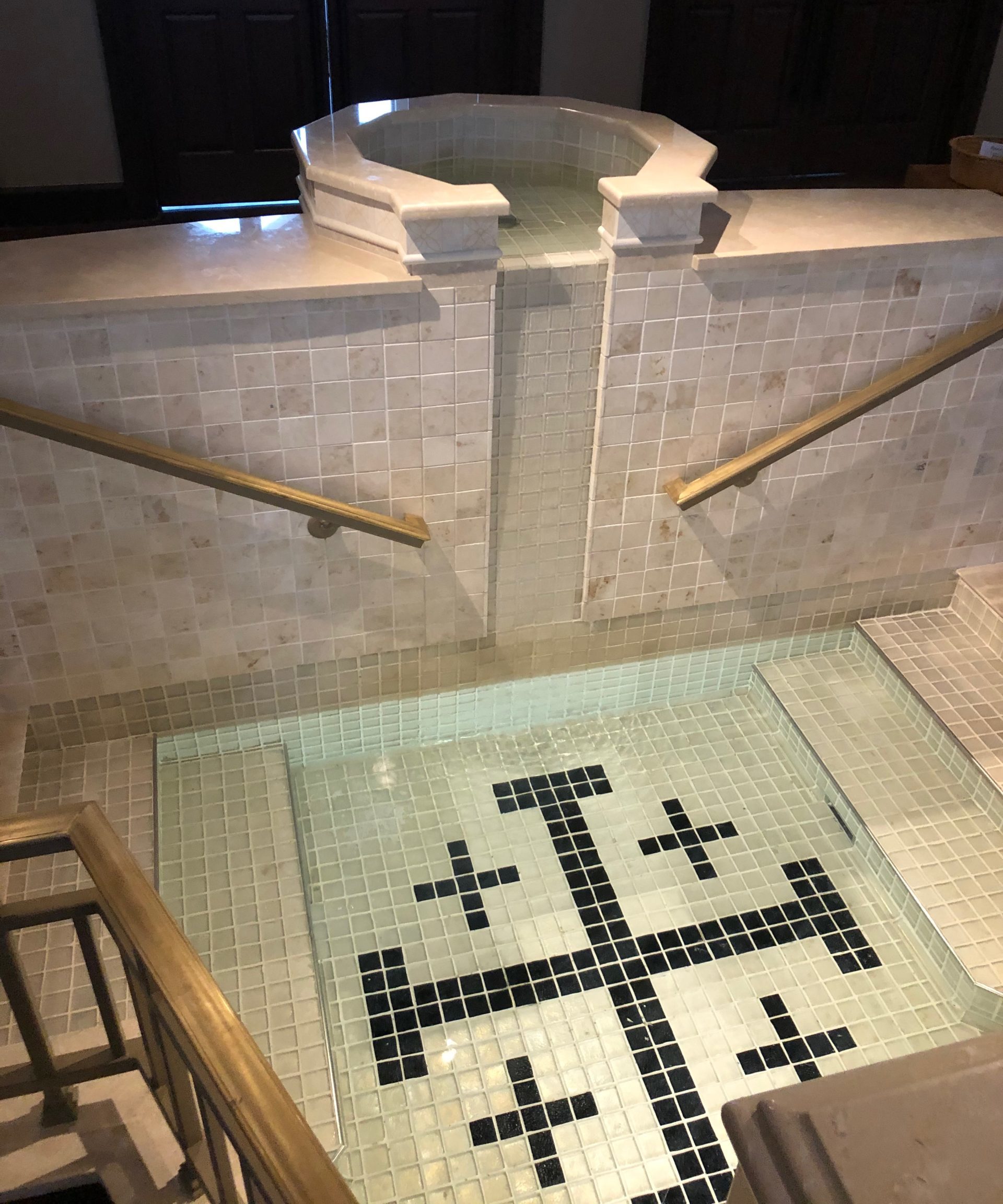 Immersion Baptismal Font, Floor and Upper Bowl with Spillway Design Details, Holy Spirit Church, Mustang, OK.