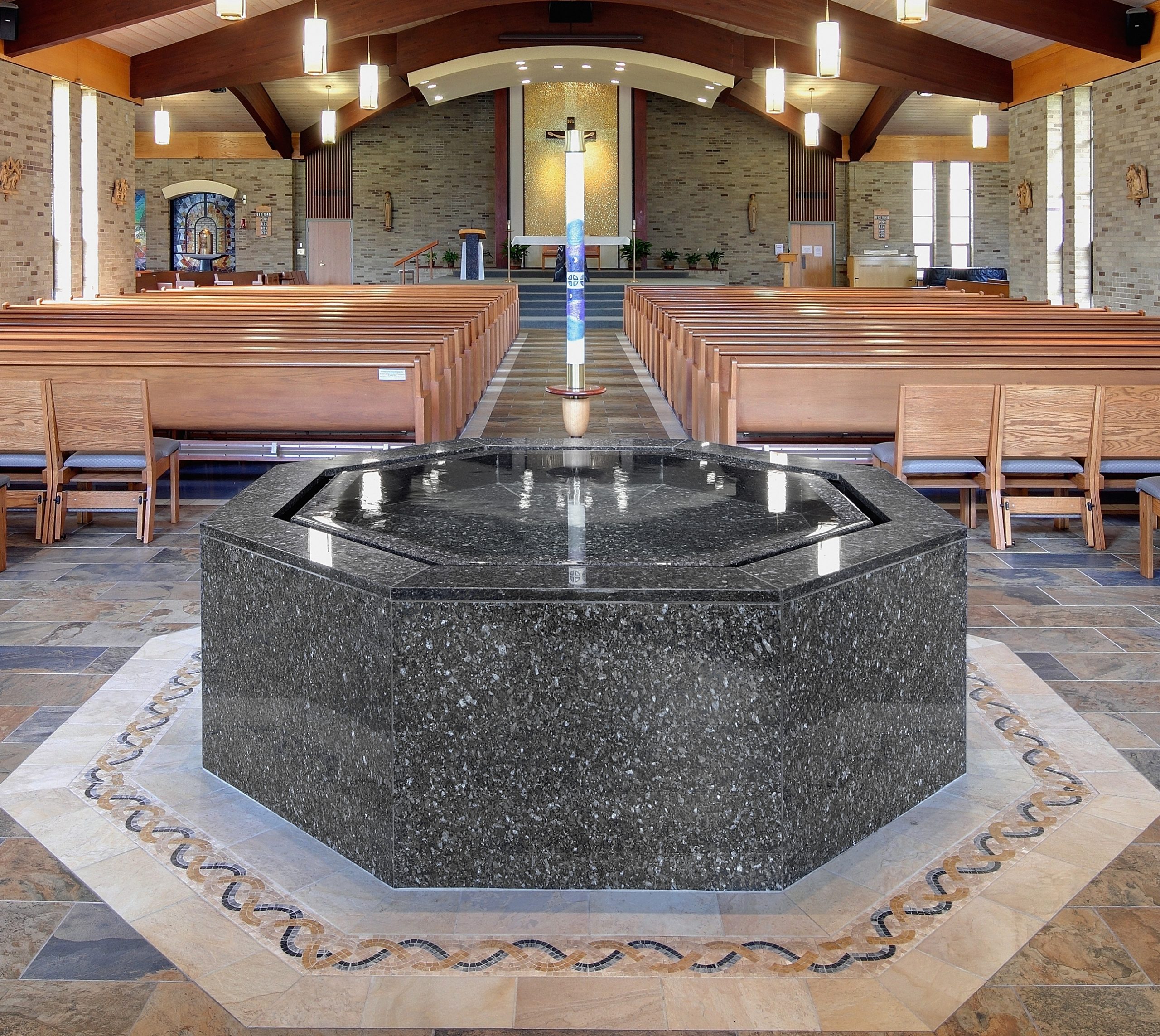 Single Level Octagonal Negative Edge Baptismal Font Pool, St. Joseph's Church, Penfield, NY.