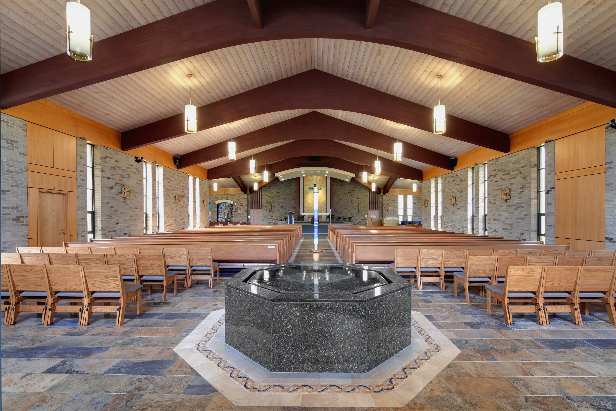 Single Level Octagonal Negative Edge Baptismal Font Pool, St. Joseph's Church, Penfield, NY.